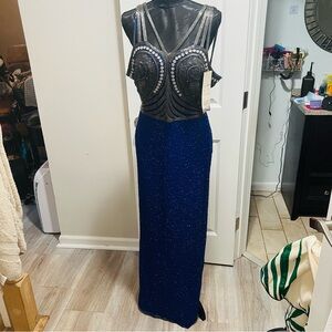 Elegant Blue and Black Evening Gown